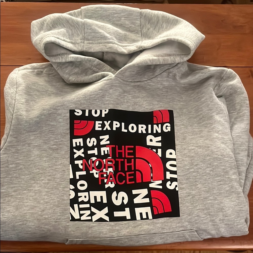 The North Face Light Gray Hoodie with Red and Black Graphic New!